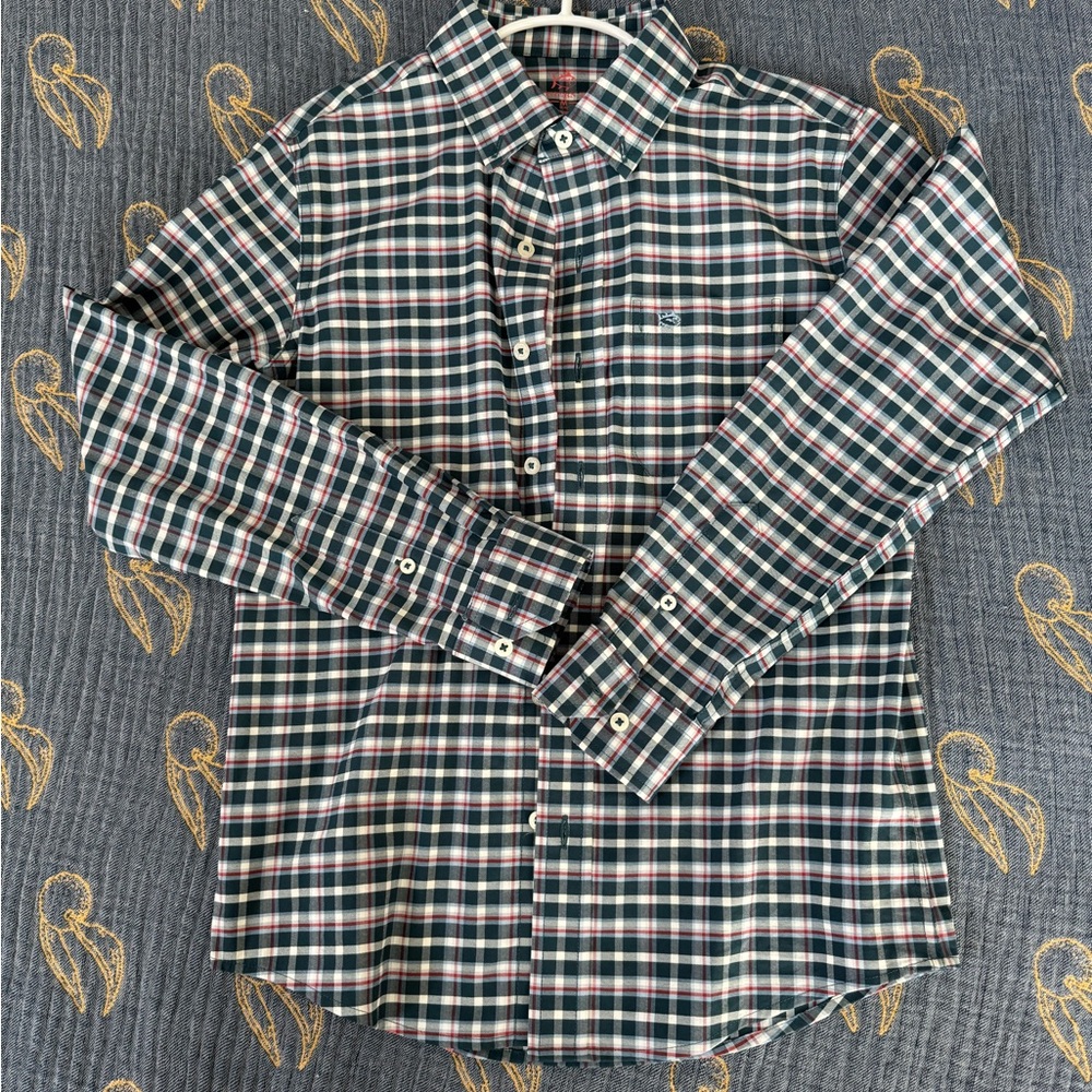 Boys Southern Tide Plaid Shirt - Green and White SZ M